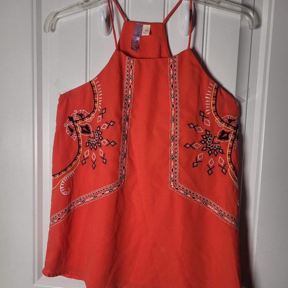 Alya Women's Embroidered Halter Top - Orange Size XS